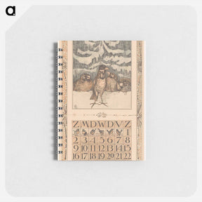 アートメモ帳-Kalenderblad december met mussen in de sneeuw - テオ ヴァン ホイテマ Memo.