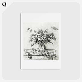 アートポストカード-Still life with flower arrangement, fruits and insects - ジャン ベルナール Postcard.