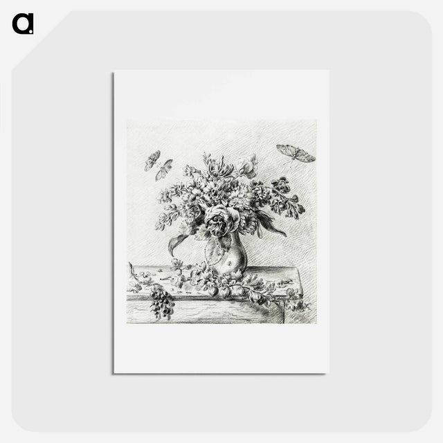 アートポストカード-Still life with flower arrangement, fruits and insects - ジャン ベルナール Postcard.