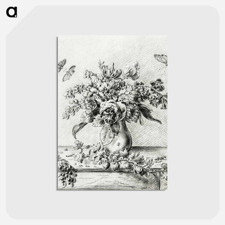 アートポストカード-Still life with flower arrangement, fruits and insects - ジャン ベルナール Postcard.