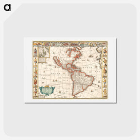アートポストカード-America with those known parts in that unknowne worlde both people and manner of buildings - アンティーク地図 Postcard.