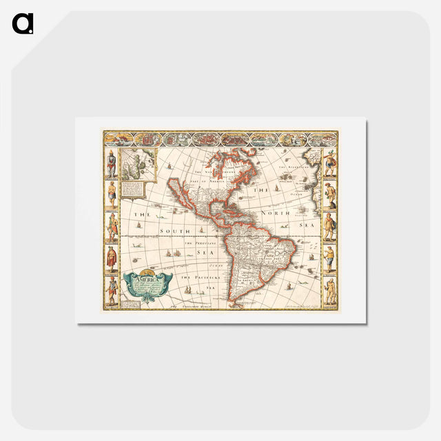 アートポストカード-America with those known parts in that unknowne worlde both people and manner of buildings - アンティーク地図 Postcard.