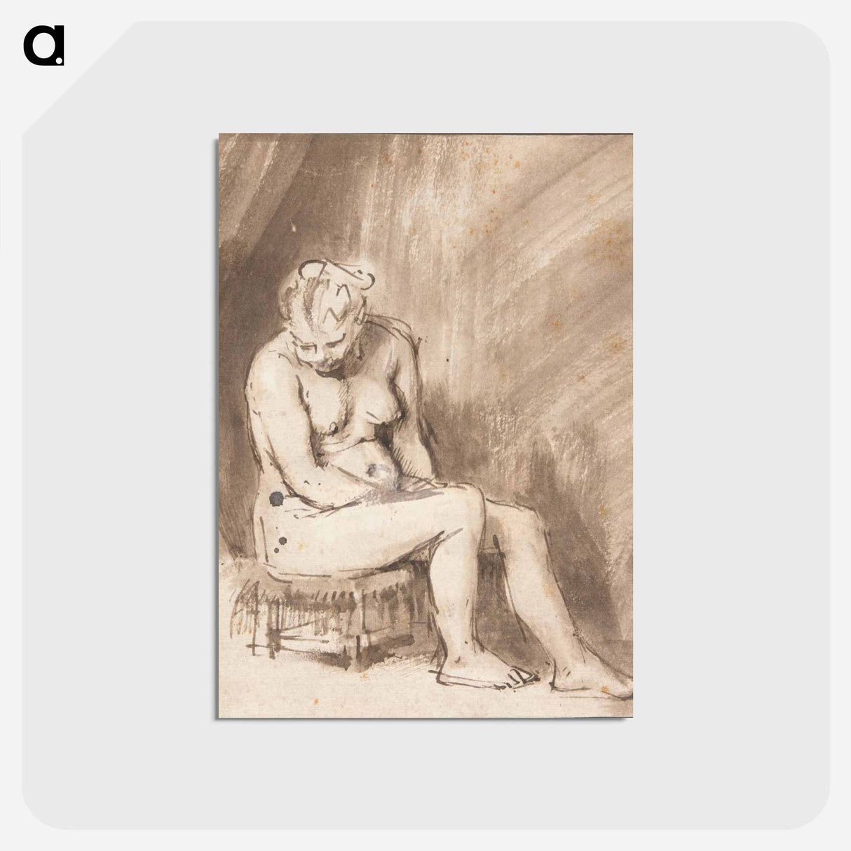 アートポストカード-Seated Female Nude - レンブラント ファン レイン Postcard.