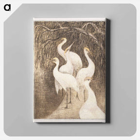アートパネル-Zes kraanvogels aan de waterkant - テオ ヴァン ホイテマ Canvas.