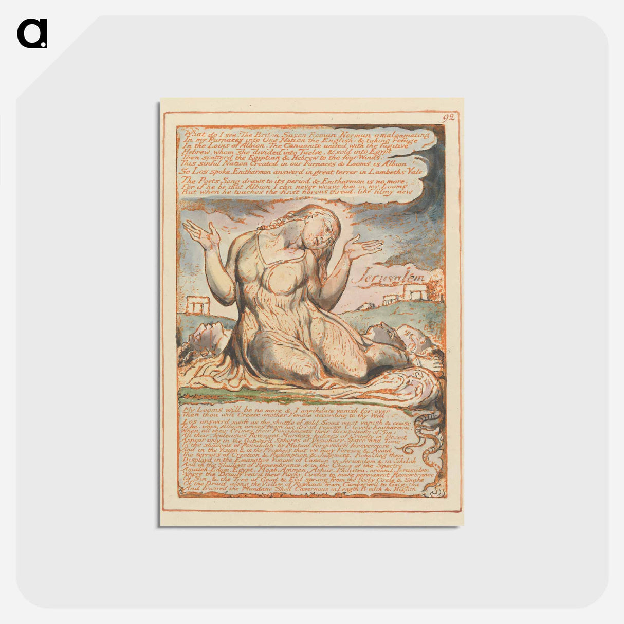 アートポストカード-Jerusalem, Plate 92, "What do I see!...." - ウィリアム ブレイク Postcard.