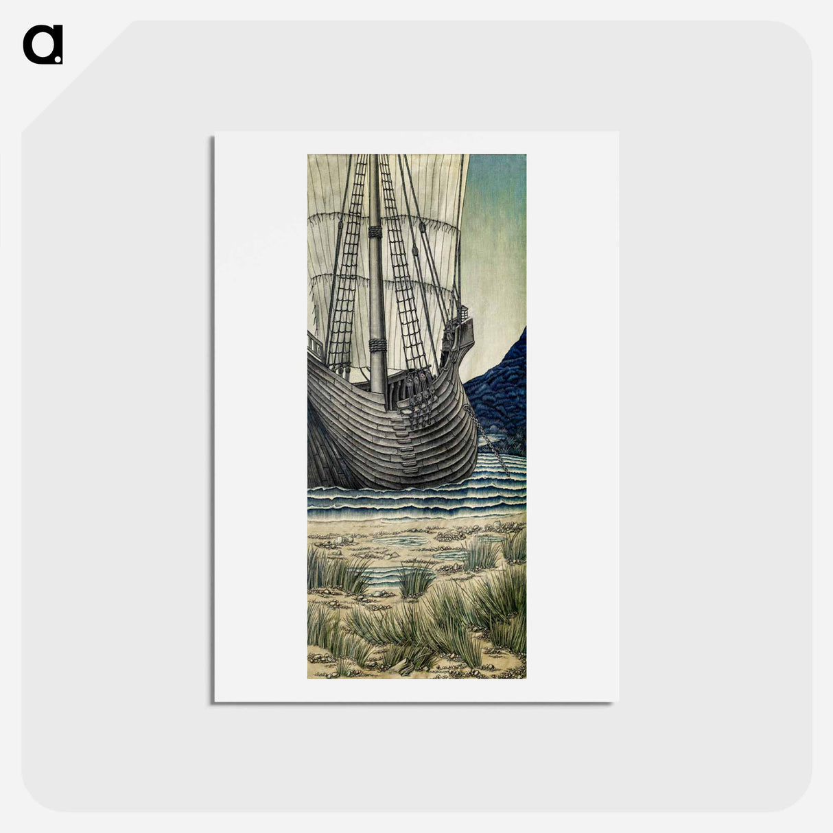 アートポストカード-Quest for the Holy Grail Tapestries-Panel 5: The Ship - エドワード バーン ジョーンズ Postcard.