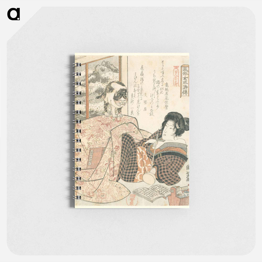 Vrouw met kat op tafel - 歌川 国芳 Memo.