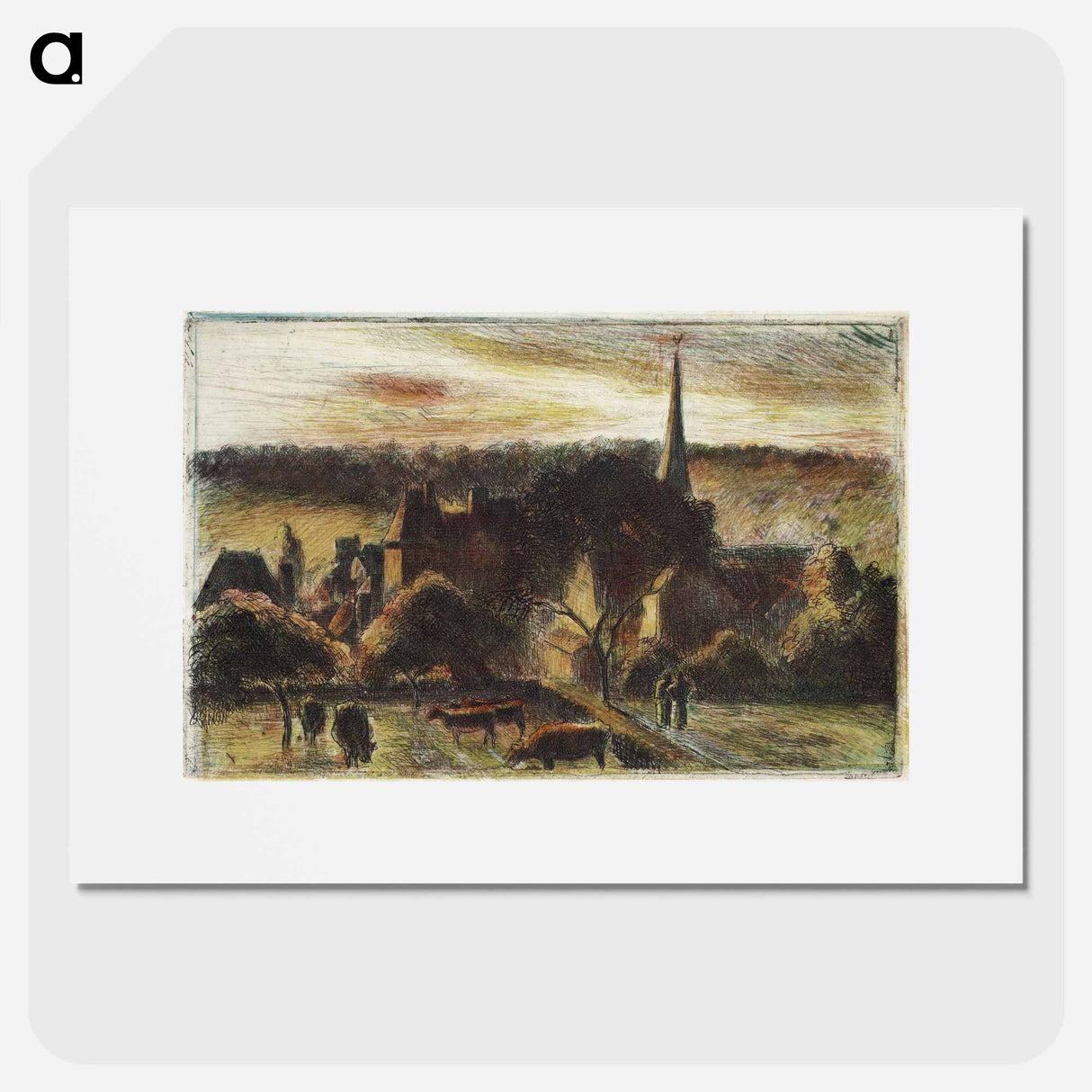 Church and Farm at Éragny - カミーユ ピサロ Poster.