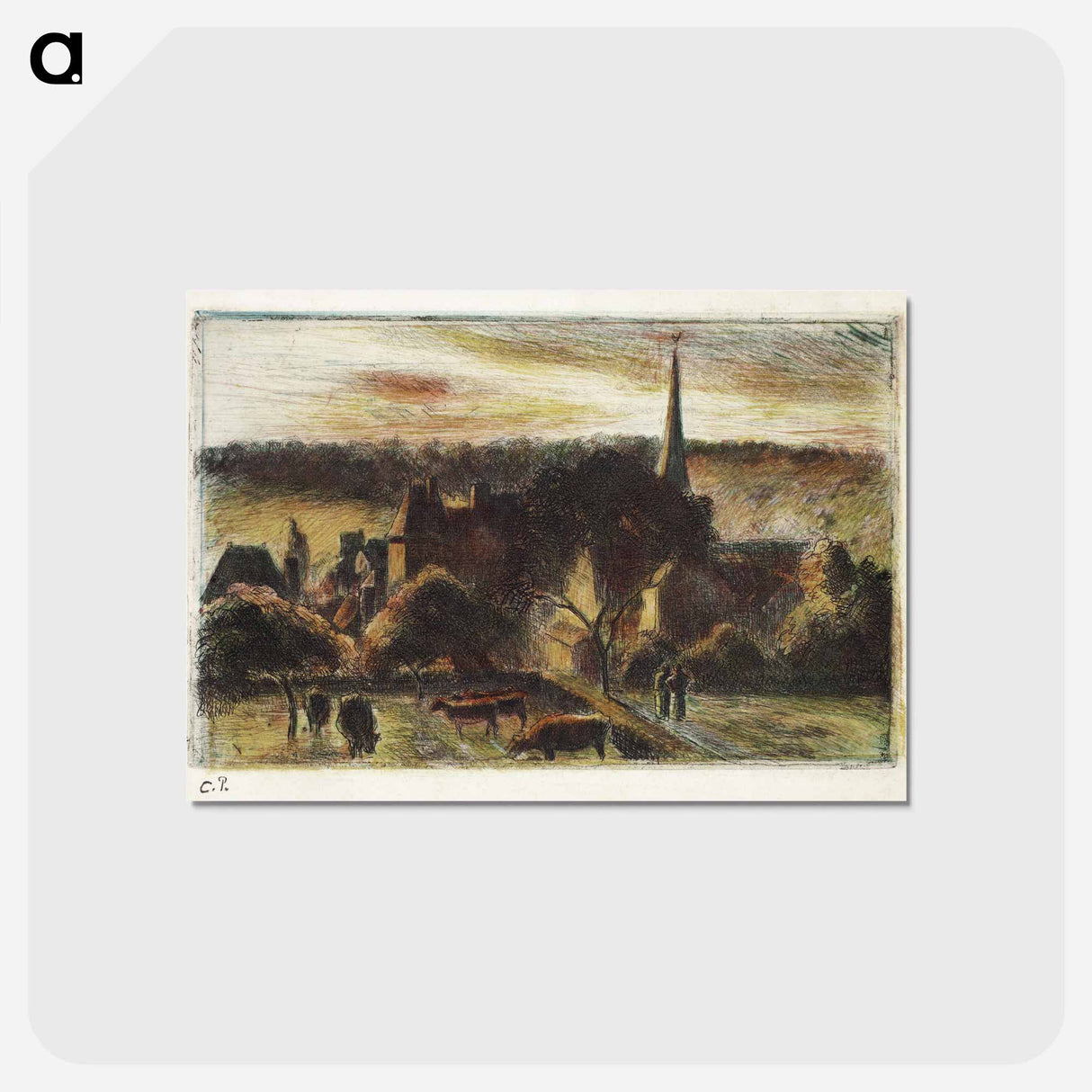 アートポストカード-Church and Farm at Éragny - カミーユ ピサロ Postcard.
