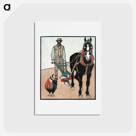 アートポストカード-Man with Rooster and Horse - エドワード ペンフィールド Postcard.