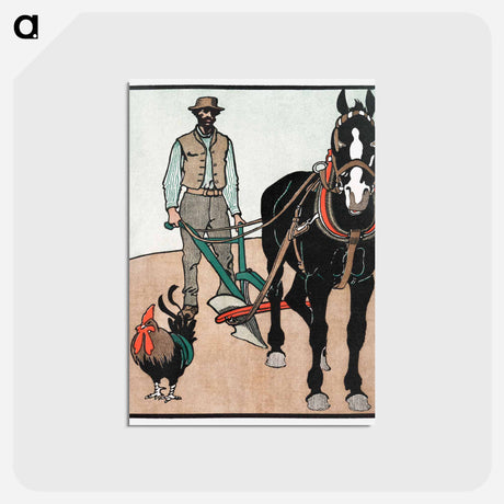 アートポストカード-Man with Rooster and Horse - エドワード ペンフィールド Postcard.