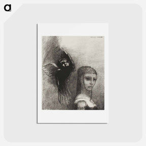 アートポストカード-And a Large Bird, Descending From the Sky, Hurls Itself Against the Topmost Point of Her Hair - オディロン ルドン Postcard.