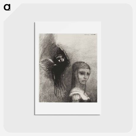 アートポストカード-And a Large Bird, Descending From the Sky, Hurls Itself Against the Topmost Point of Her Hair - オディロン ルドン Postcard.