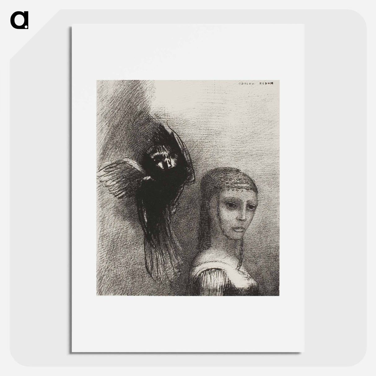 And a Large Bird, Descending From the Sky, Hurls Itself Against the Topmost Point of Her Hair - Odilon Redon Poster.