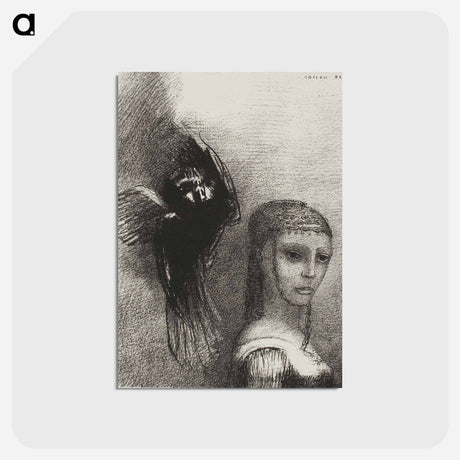 アートポストカード-And a Large Bird, Descending From the Sky, Hurls Itself Against the Topmost Point of Her Hair - オディロン ルドン Postcard.
