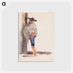 アートポストカード-Spaniard leaning against a wall, study - アルバート エーデルフェルト Postcard.