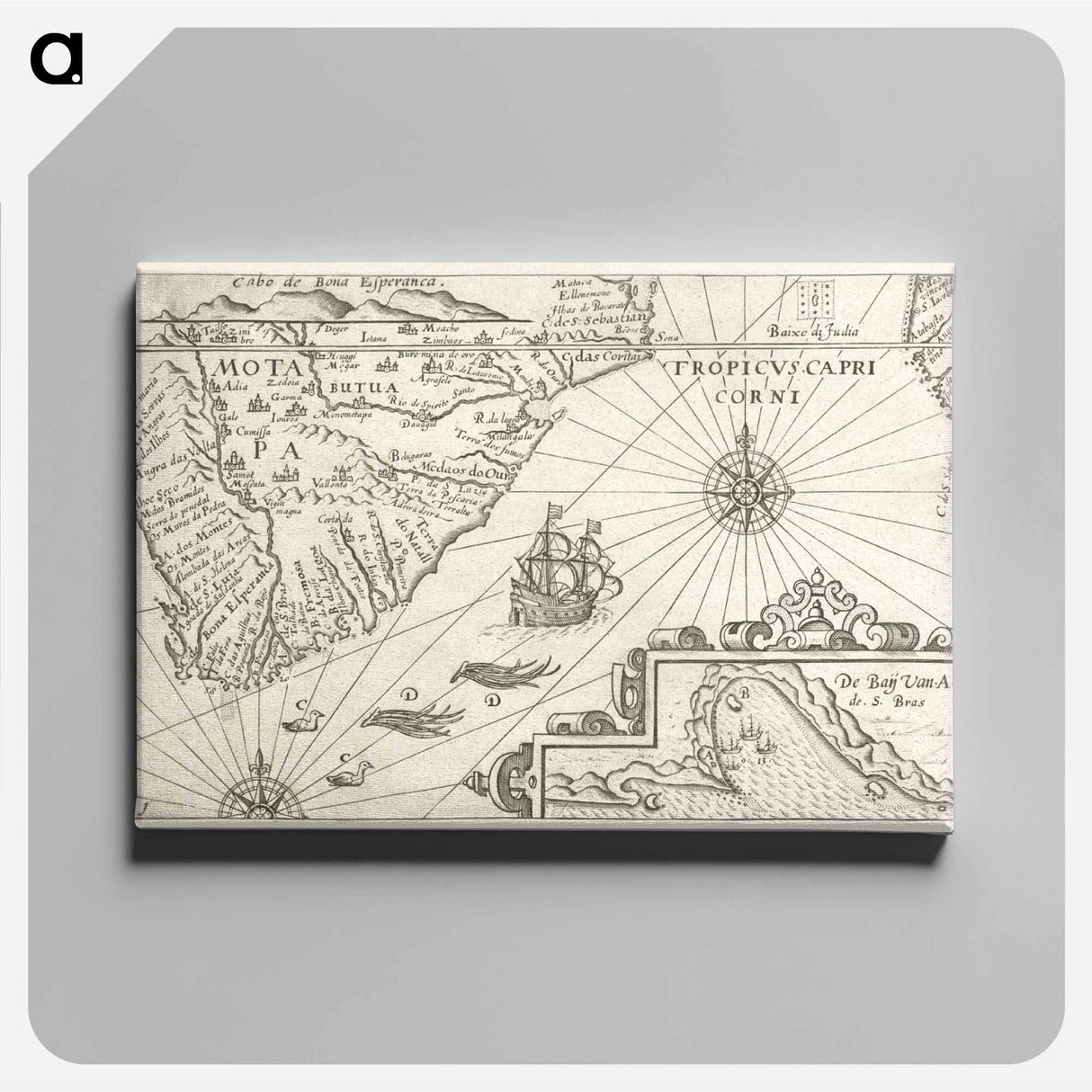 Kaartje van Kaap de Goede Hoop - アンティーク地図 Canvas.