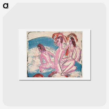 アートポストカード-Three Bathers by Stones - エルンスト ルートヴィヒ キルヒナー Postcard.