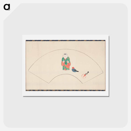 アートポストカード-Folding Fan with Fushimi Doll - 神坂 雪佳 Postcard.