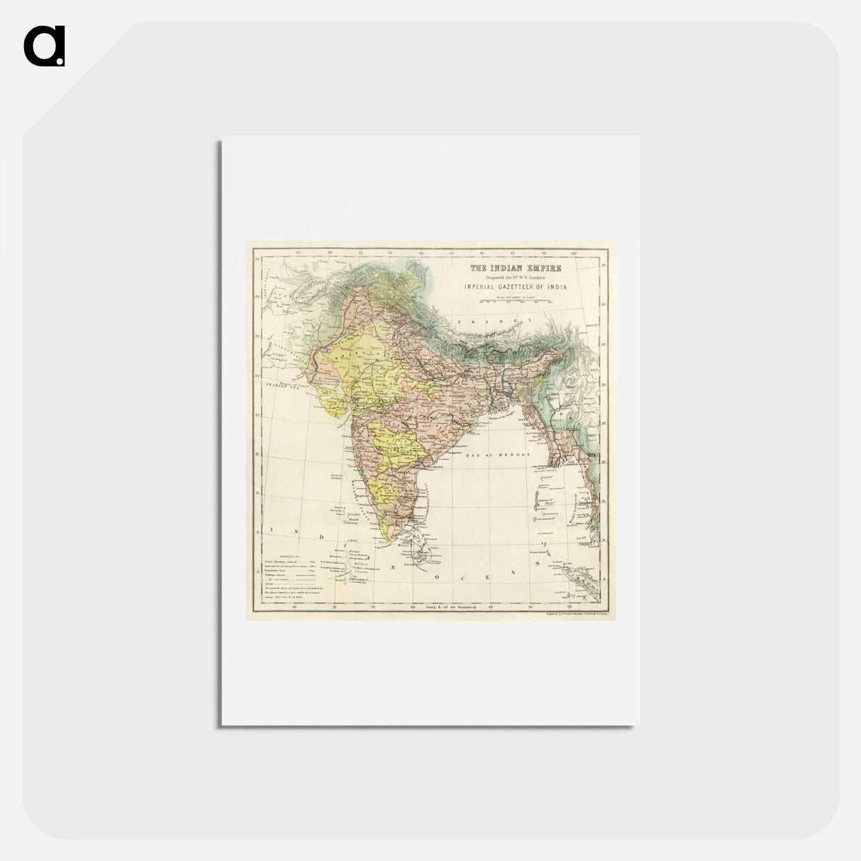 アートポストカード-The Imperial Gazetteer of India - アンティーク地図 Postcard.