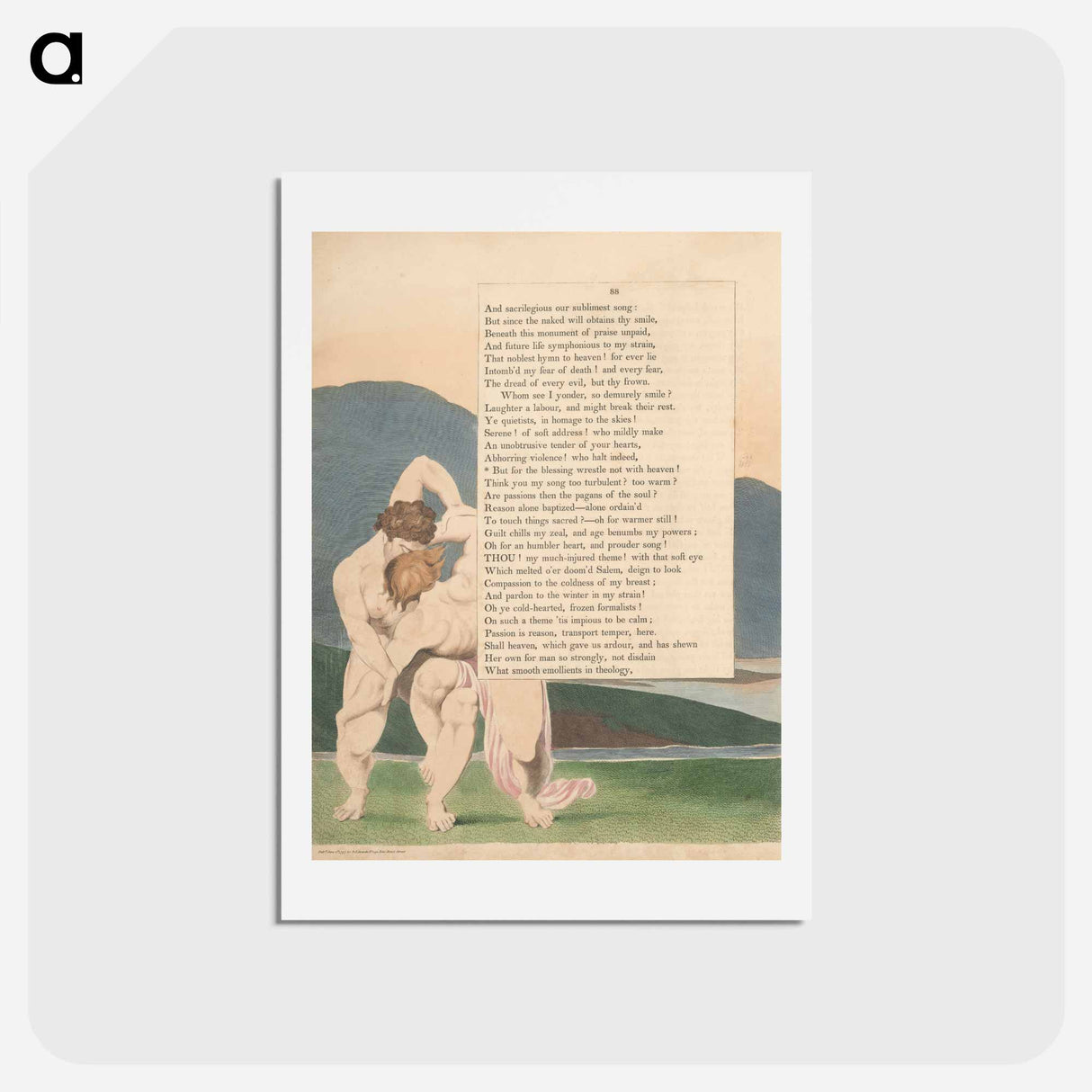 アートポストカード-Young's Night Thoughts, Page 88, "But for the Blessing Wrestle Not with Heaven" - ウィリアム ブレイク Postcard.