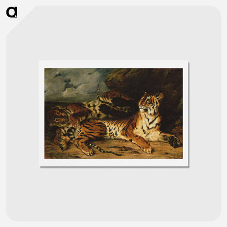 アートポストカード-A Young Tiger Playing with Its Mother - ウジェーヌ ドラクロワ Postcard.