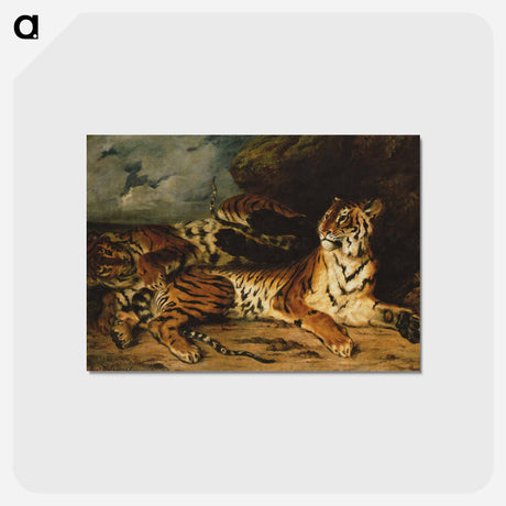 アートポストカード-A Young Tiger Playing with Its Mother - ウジェーヌ ドラクロワ Postcard.