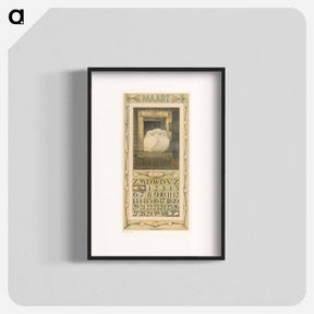 アートポスター-Kalenderblad maart met twee witte duiven - テオ ヴァン ホイテマ Poster.