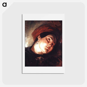 アートポストカード-Head of a Woman in a Red Turban - ウジェーヌ ドラクロワ Postcard.