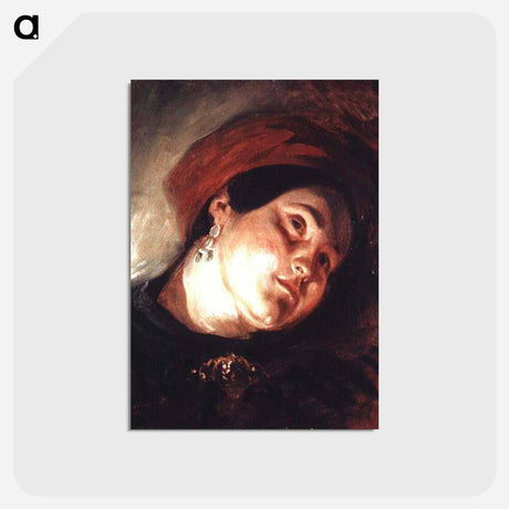 アートポストカード-Head of a Woman in a Red Turban - ウジェーヌ ドラクロワ Postcard.