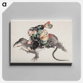 アートパネル-Japanese Daikokuten riding a large rat - 葛飾 北斎 Canvas.
