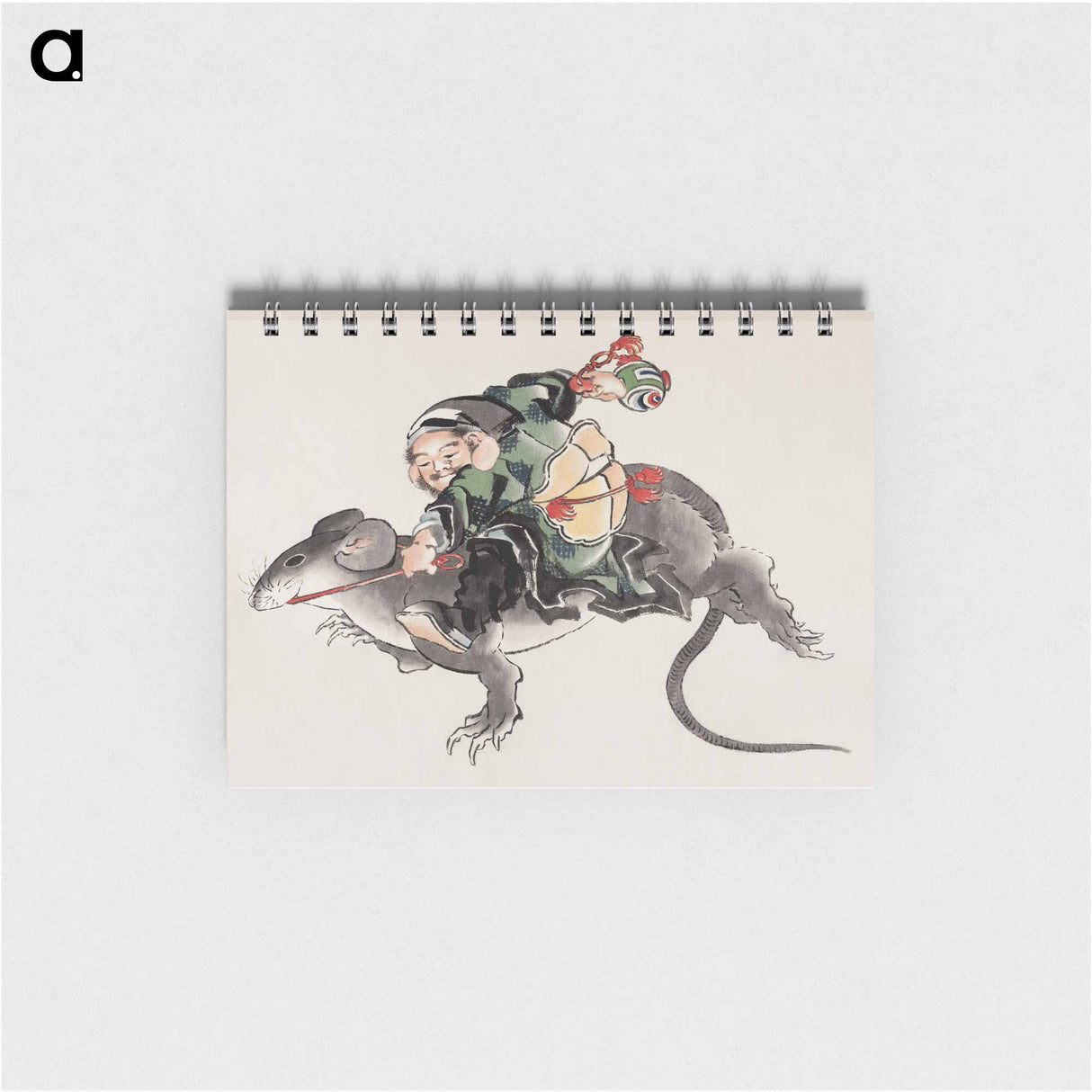 Japanese Daikokuten riding a large rat - 葛飾 北斎 Memo.