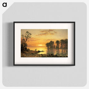アートポスター-Sunset, Deer, and River - アルバート ビアスタット Poster.