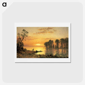 アートポストカード-Sunset, Deer, and River - アルバート ビアスタット Postcard.