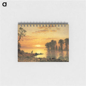 アートメモ帳-Sunset, Deer, and River - アルバート ビアスタット Memo.