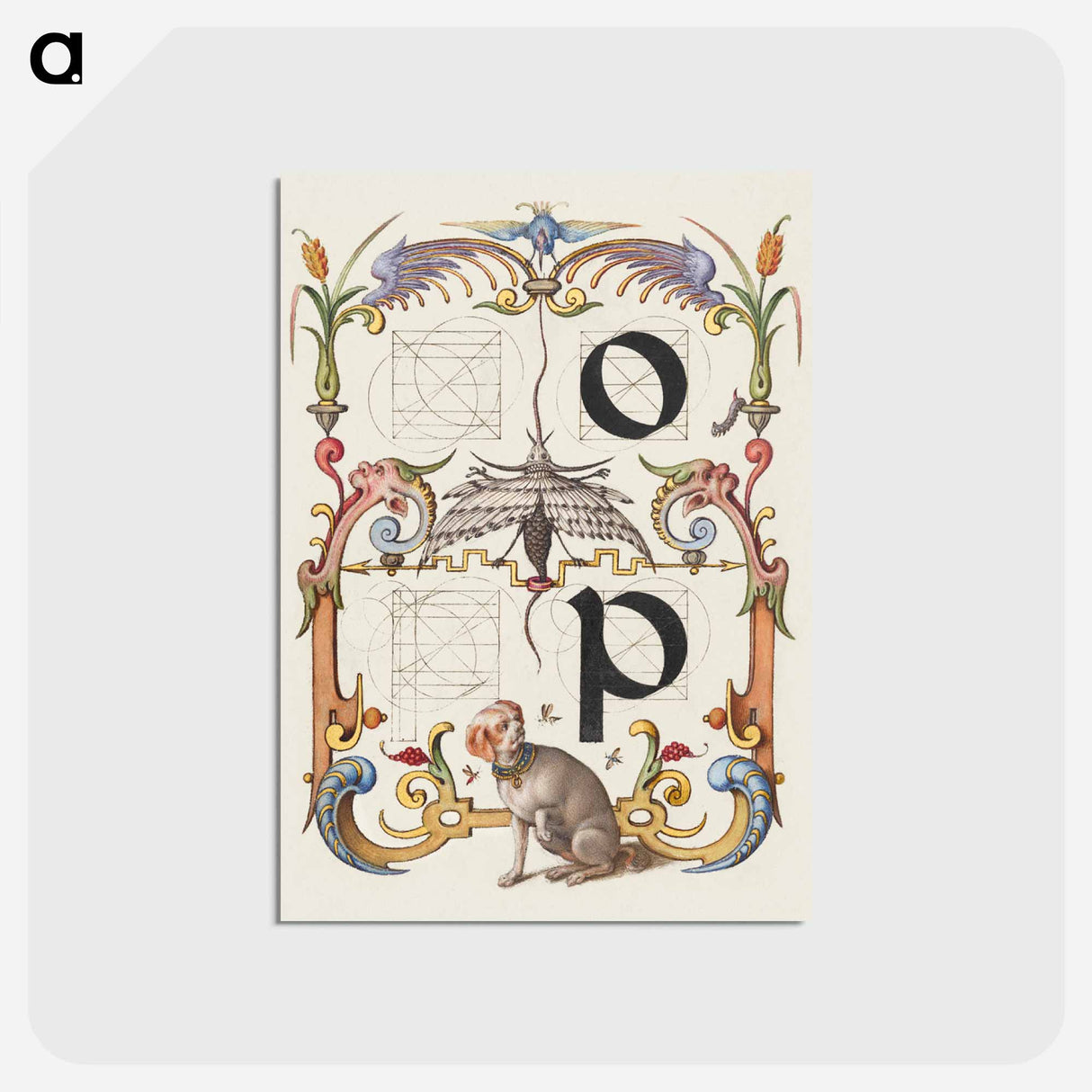 アートポストカード-Guide for Constructing the Letters o and p from Mira Calligraphiae Monumenta or The Model Book of Calligraphy
 - 書道のお手本 Postcard.