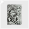 アートポストカード-Horse and Rider Black chalk on blue paper - ティツィアーノ ヴェチェッリオ Postcard.