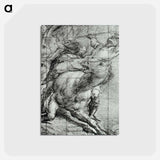 アートポストカード-Horse and Rider Black chalk on blue paper - ティツィアーノ ヴェチェッリオ Postcard.