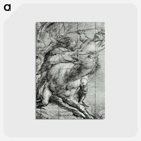アートポストカード-Horse and Rider Black chalk on blue paper - ティツィアーノ ヴェチェッリオ Postcard.