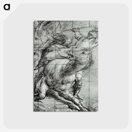 アートポストカード-Horse and Rider Black chalk on blue paper - ティツィアーノ ヴェチェッリオ Postcard.