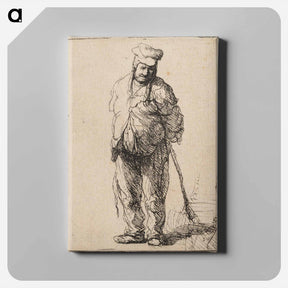 アートパネル-Ragged Peasant with His Hands behind Him, Holding a Stick - レンブラント ファン レイン Canvas.