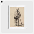 アートポストカード-Ragged Peasant with His Hands behind Him, Holding a Stick - レンブラント ファン レイン Postcard.