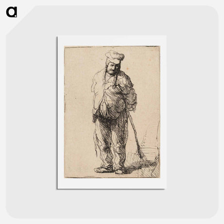 アートポストカード-Ragged Peasant with His Hands behind Him, Holding a Stick - レンブラント ファン レイン Postcard.
