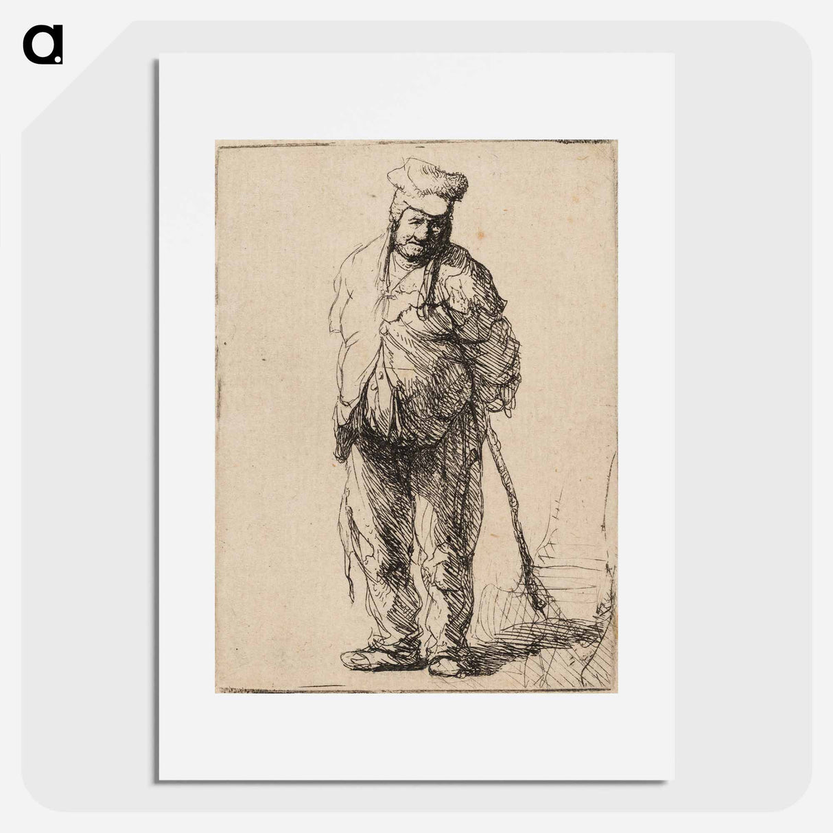 アートポスター-Ragged Peasant with His Hands behind Him, Holding a Stick - レンブラント ファン レイン Poster.