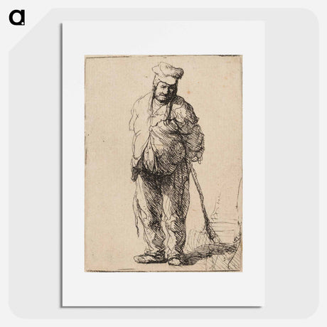 アートポスター-Ragged Peasant with His Hands behind Him, Holding a Stick - レンブラント ファン レイン Poster.