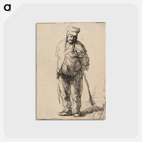 アートポストカード-Ragged Peasant with His Hands behind Him, Holding a Stick - レンブラント ファン レイン Postcard.