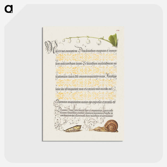 アートポストカード-Lily of the Valley, Pupa, and Land Snail from Mira Calligraphiae Monumenta or The Model Book of Calligraphy
 - 書道のお手本 Postcard.
