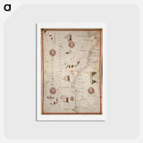 アートポストカード-Portolan atlas of the Mediterranean Sea, western Europe, and the northwest coast of Africa: Central Mediterranean - アンティーク地図 Postcard.