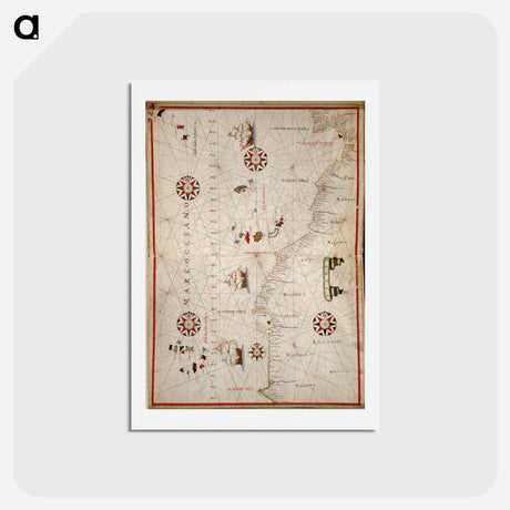 アートポストカード-Portolan atlas of the Mediterranean Sea, western Europe, and the northwest coast of Africa: Central Mediterranean - アンティーク地図 Postcard.