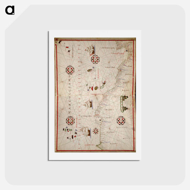 アートポストカード-Portolan atlas of the Mediterranean Sea, western Europe, and the northwest coast of Africa: Central Mediterranean - アンティーク地図 Postcard.